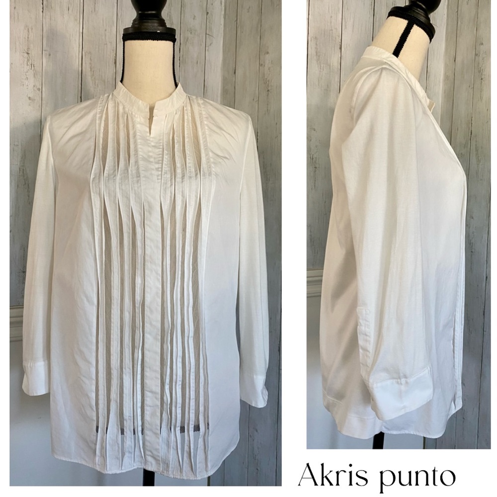 Akris punto Mesh-Insert Cotton Blend Blouse